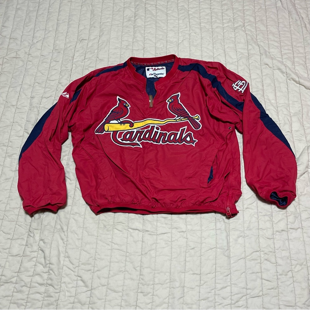 MAJESTIC AUTHENTIC ST. LOUIS CARDINALS 1/4 ZIP PULLOVER WINDBREAKER JACKET Med